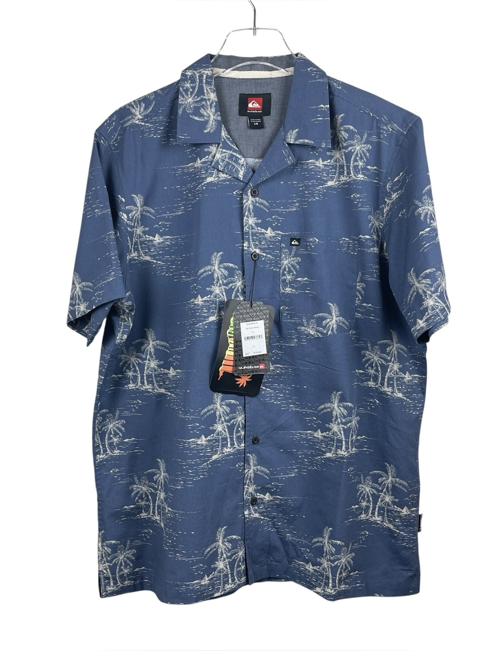 Quiksilver Camp Shirt Blue White Button Up Men's Size L NWT MSRP $70